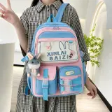 Sac à Dos Multifonctionnel Kawaii Grand Volume Imperméable et Résistant 5Pcs Bleu et Rose SACKDS29BRS - حقيبة ظهر بعدة قطع بتصميم كاوايي