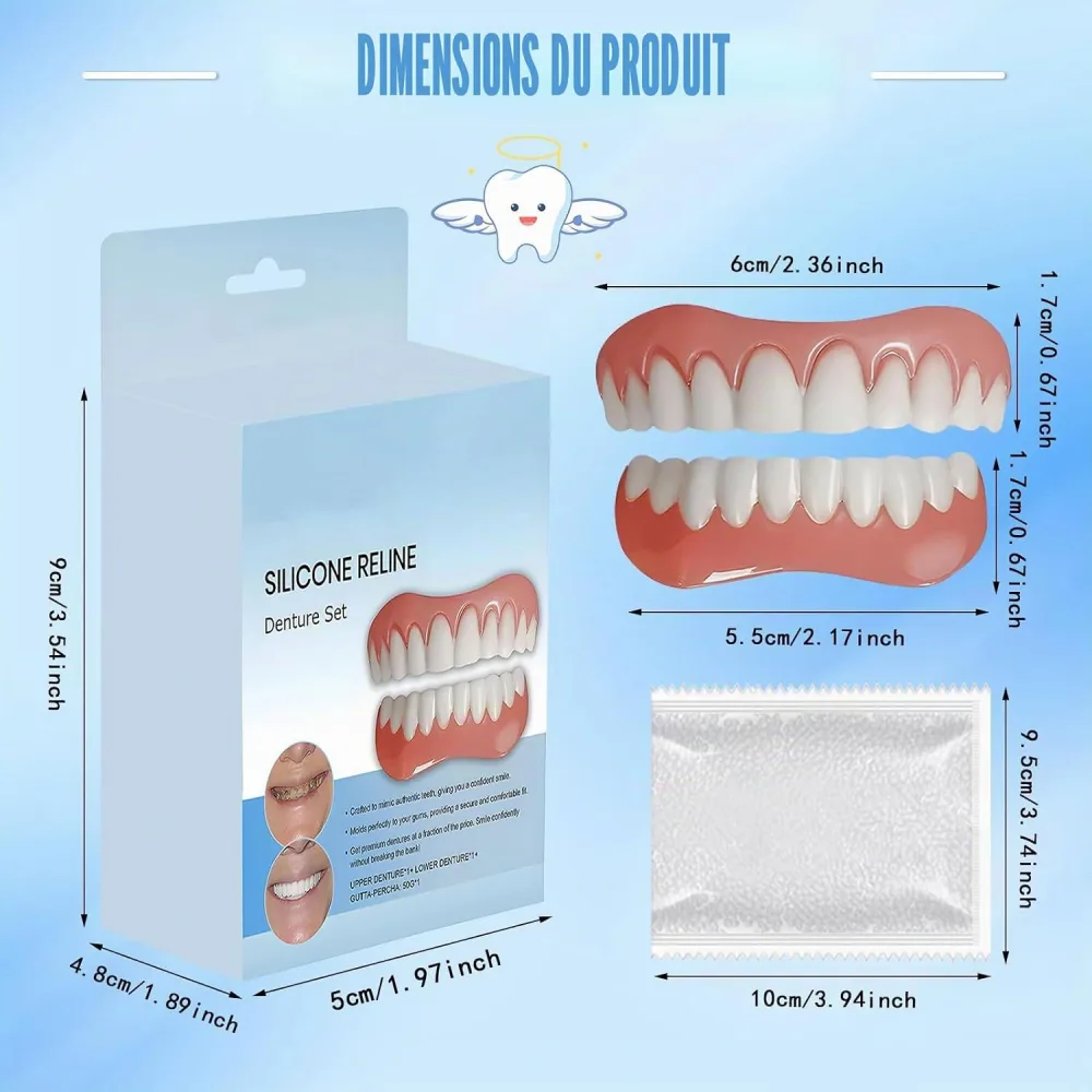 Kit de Prothèse Dentaire Amovible en Silicone et Facettes Sourire - طقم أسنان تجميلي سيليكون وابتسامة مؤقتة