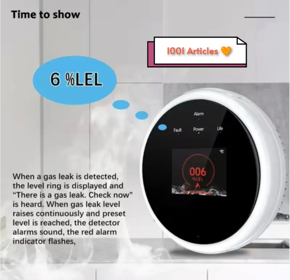 Détecteur intelligent de fuite de gaz avec sirène et capteur de température - Tuya Smart WiFi