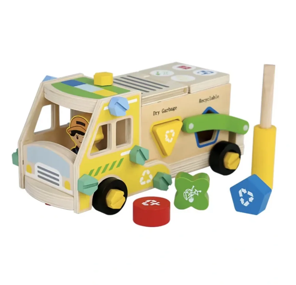 Space Boy Wooden Recycling Car (Garbage Truck) fine motor skill toy