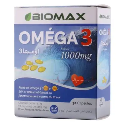 Biomax Oméga 3 1000 mg Huile de Poisson 30 Capsules