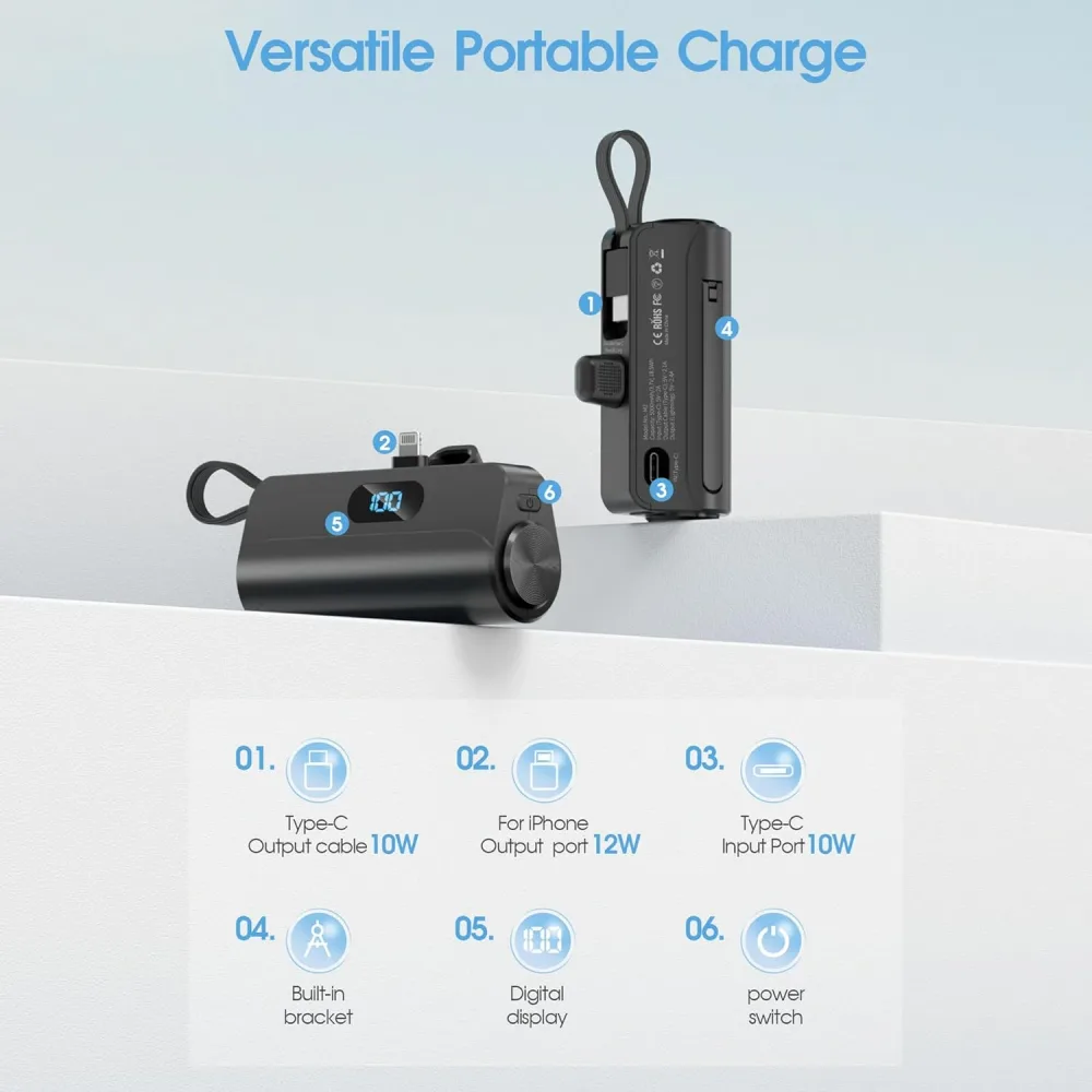 Mini Power Bank Portable Anker 10W 5000mAh avec Connecteur Direct - باور بانك مصغر ومحمول
