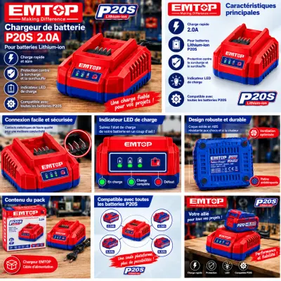 Chargeur intelligent rapide 20V 2A EMTOP