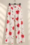Pantalon fluide fleuri blanc et rouge – Terranova