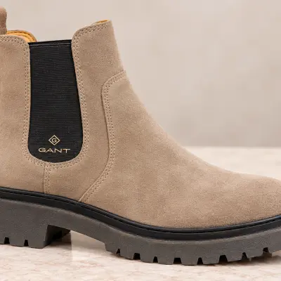 GANT – Chelsea Boots Femme en Suède Beige à Semelle Crantée