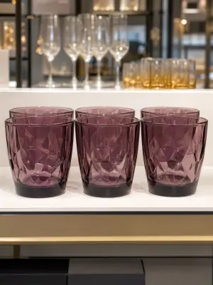 💎 Set de 6 Verres à Eau "Diamond" - Verre Taillé Coloré