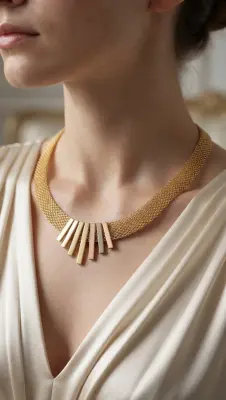 عقد شبكي ذهبي – بتفاصيل ثلاثية الألوان   Collier maille milanaise en or – Pampilles tricolores