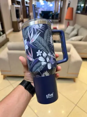 🌸 Tumbler Isotherme à Poignée & Paille – 5Five Simply Smart