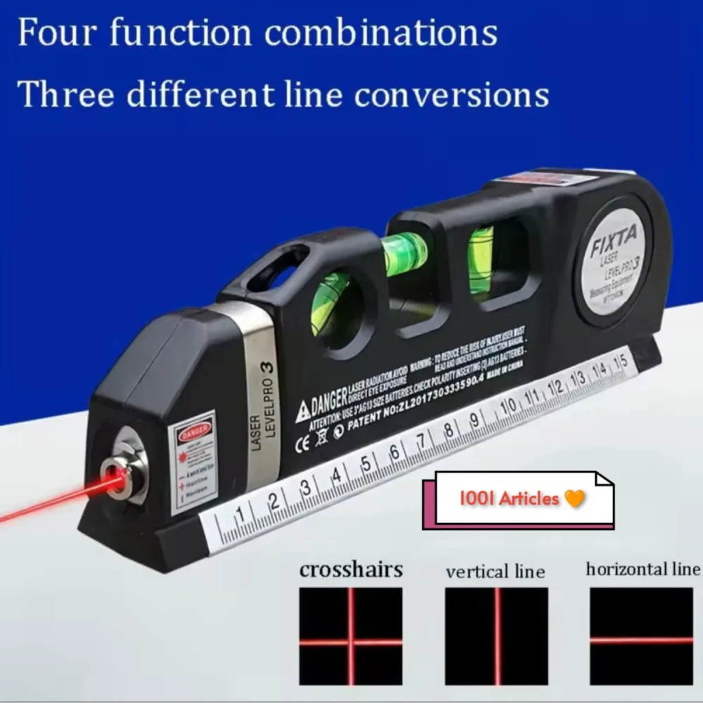 Niveau Laser Polyvalent et Multifonctions, lignes simples ou croisés, ruban métrique de 2.5m