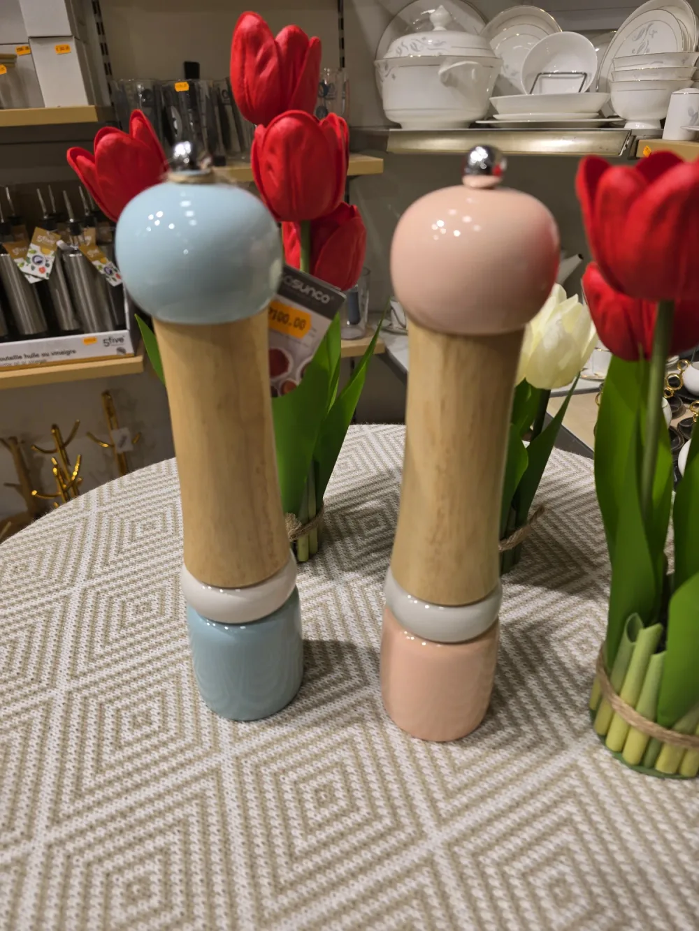 Moulin à Épices en Bois Style Bambou — Rose et Bleu