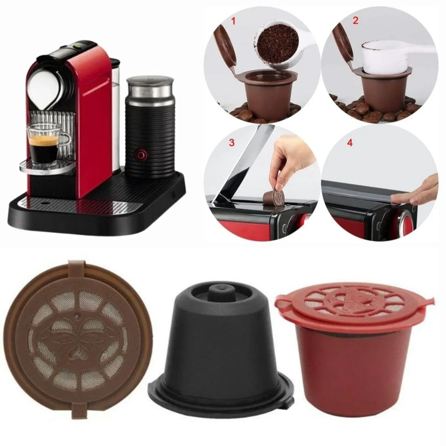 Pack 3Pcs Capsules Réutilisables Pour Machine À Café Nespresso – كبسولات قهوة قابلة لإعادة الملء