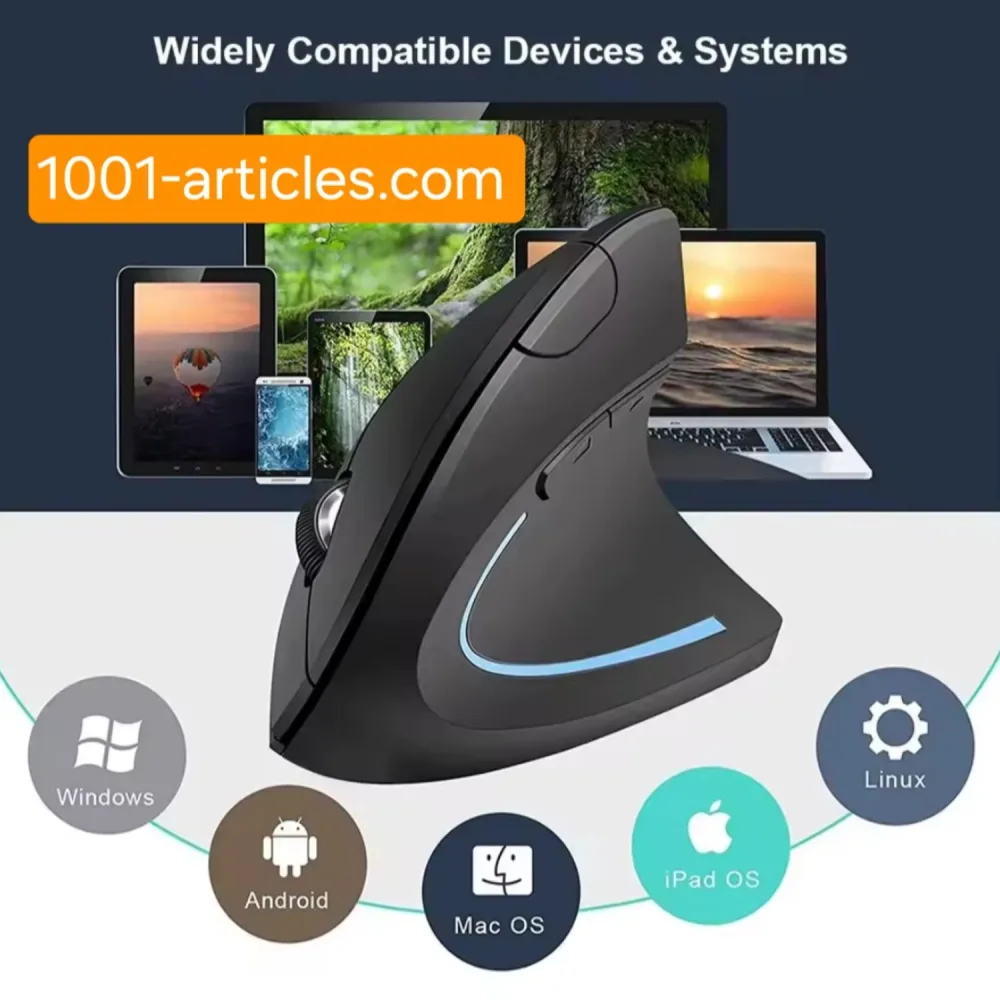 Souris verticale ergonomique sans fil 2.4 GHZ, 06 boutons.
