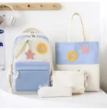 Sac à Dos Multifonctionnel Kawaii Grand Volume Imperméable et Résistant 4Pcs Bleu et Beige SACKDS02B - حقيبة ظهر بعدة قطع بتصميم كاوايي