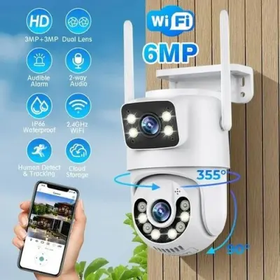Caméra De Surveillance Extérieure Sans Fil HD Ai à Double Objectif PTZ Wifi 6MP 4K