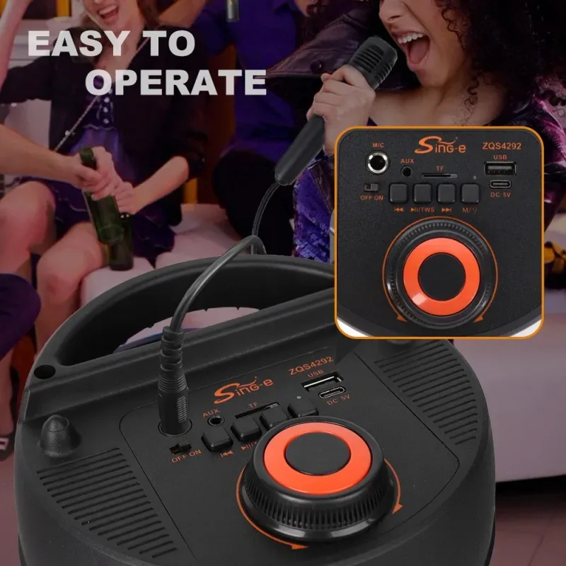 Sing-E ZQS4292 Portable Wireless Blue Tooth haut-parleur Outdoor Live Karaoke DJ KTV Party RVB LED Microphone