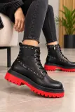 INUOVO – Bottines Femme en Cuir Noir Rock-Chic à Semelle Rouge