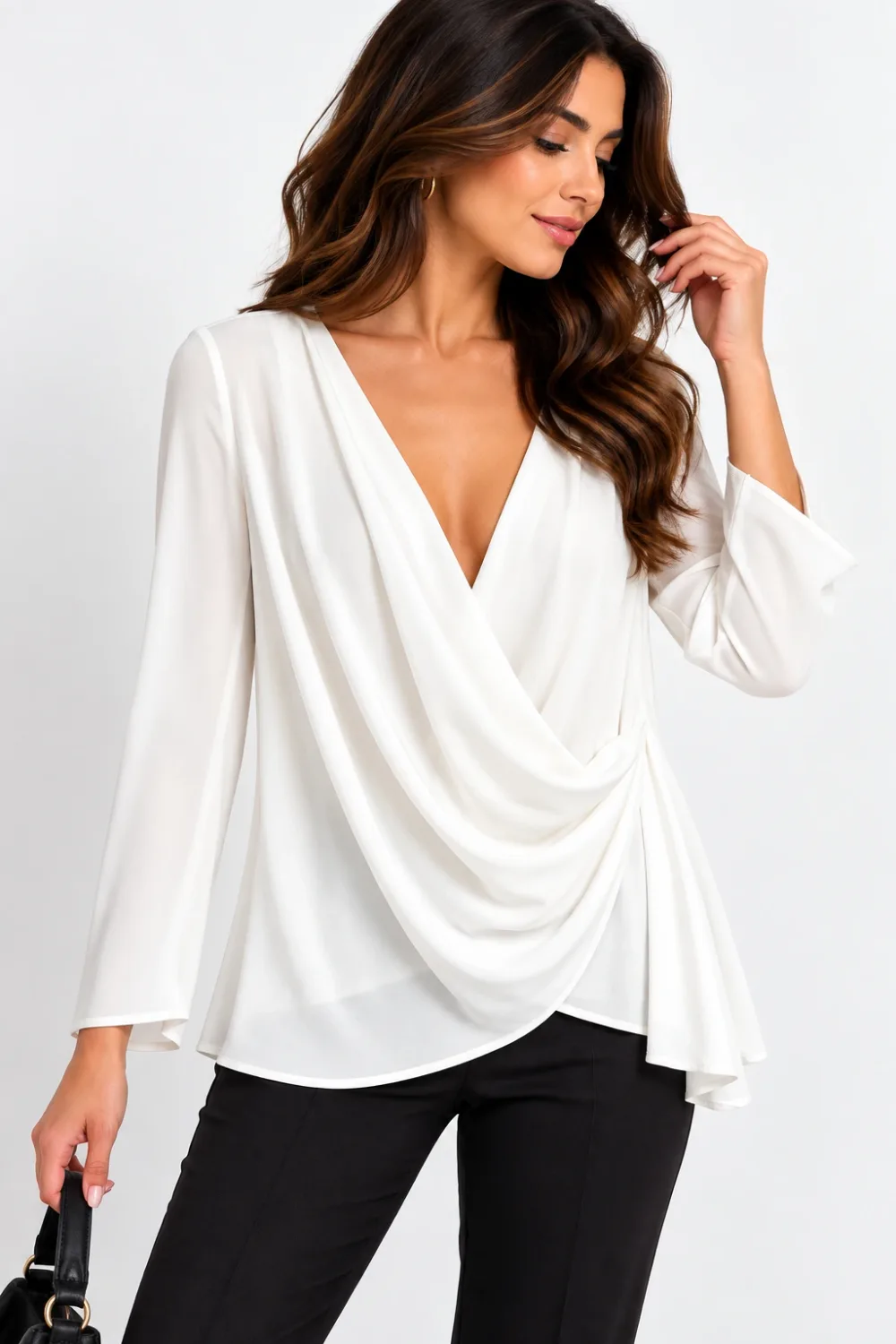 Blouse Femme Zara Drapée Blanche – Manches Longues