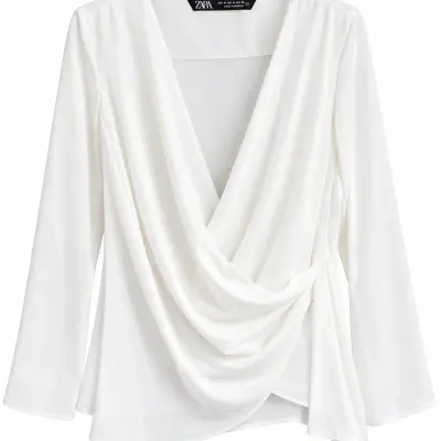 Blouse Femme Zara Drapée Blanche – Manches Longues