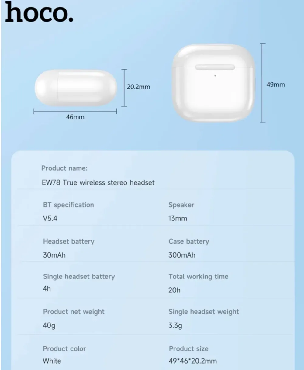 Écouteurs Sans Fil HOCO EW78 Bluetooth 5.4
