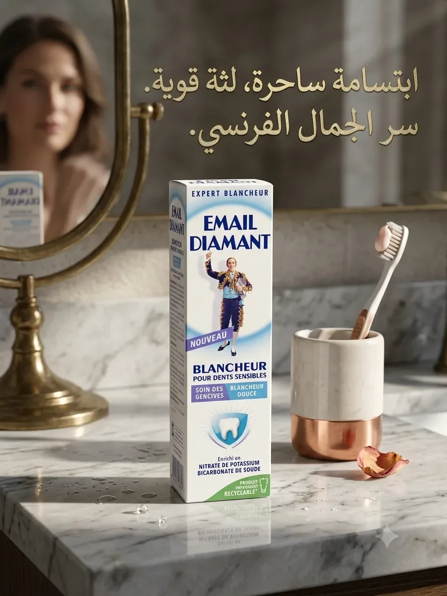 معجون أسنان "Email Diamant" المخصص للأسنان الحساسة (Blancheur pour dents sensibles).