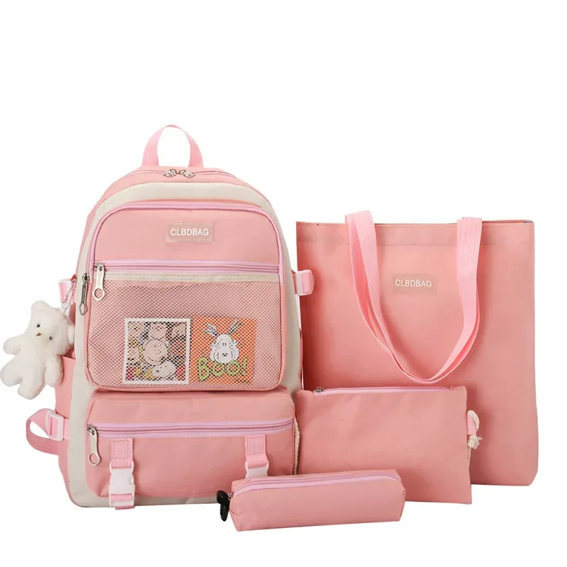 Ensemble de sacs d’école Kawai pour adolescents 4Pcs V3 CLBD Rose – محفظة 4 قطع كاواي وردي