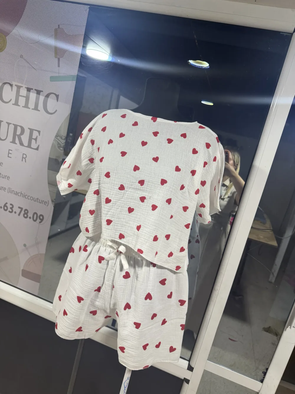 Ensemble Pijamas Femme blanc à cœur rouge