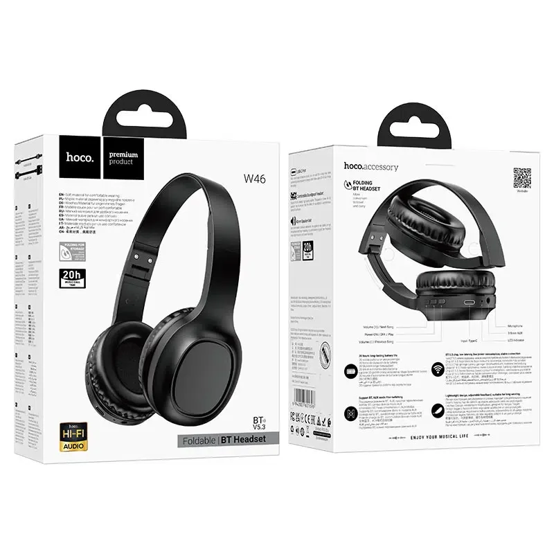 🎧 Casque Bluetooth Hoco W46 – BT 5.3, Pliable, 20H d’Autonomie