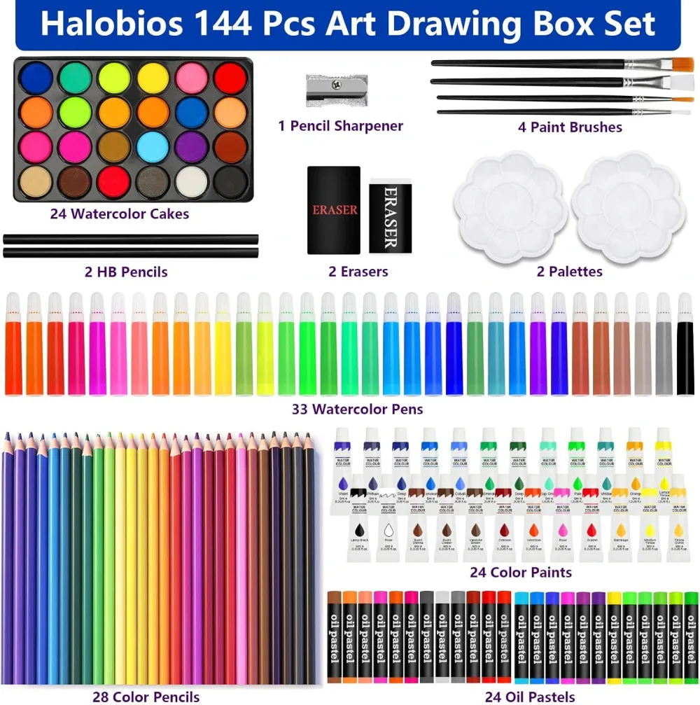 Coffret d'Art Deluxe 144 Pièces avec Mallette Portable - علبة أدوات الرسم والتلوين الفاخرة 144 قطعة داخل حقيبة