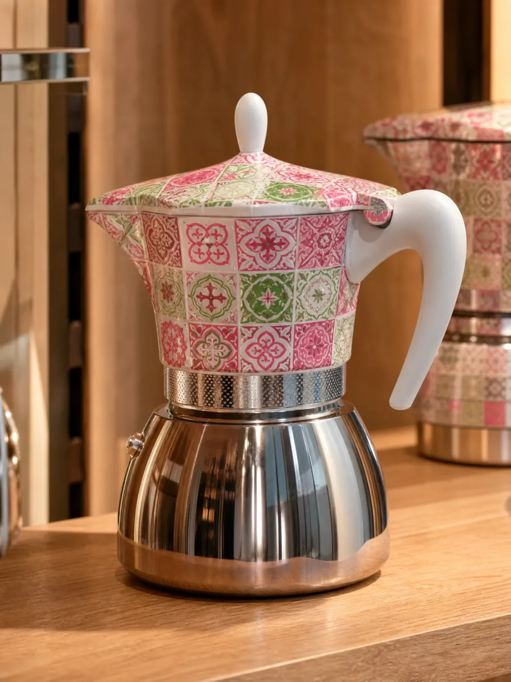 ☕ Cafetière Italienne Moka en Céramique - Motifs Carreaux de Ciment