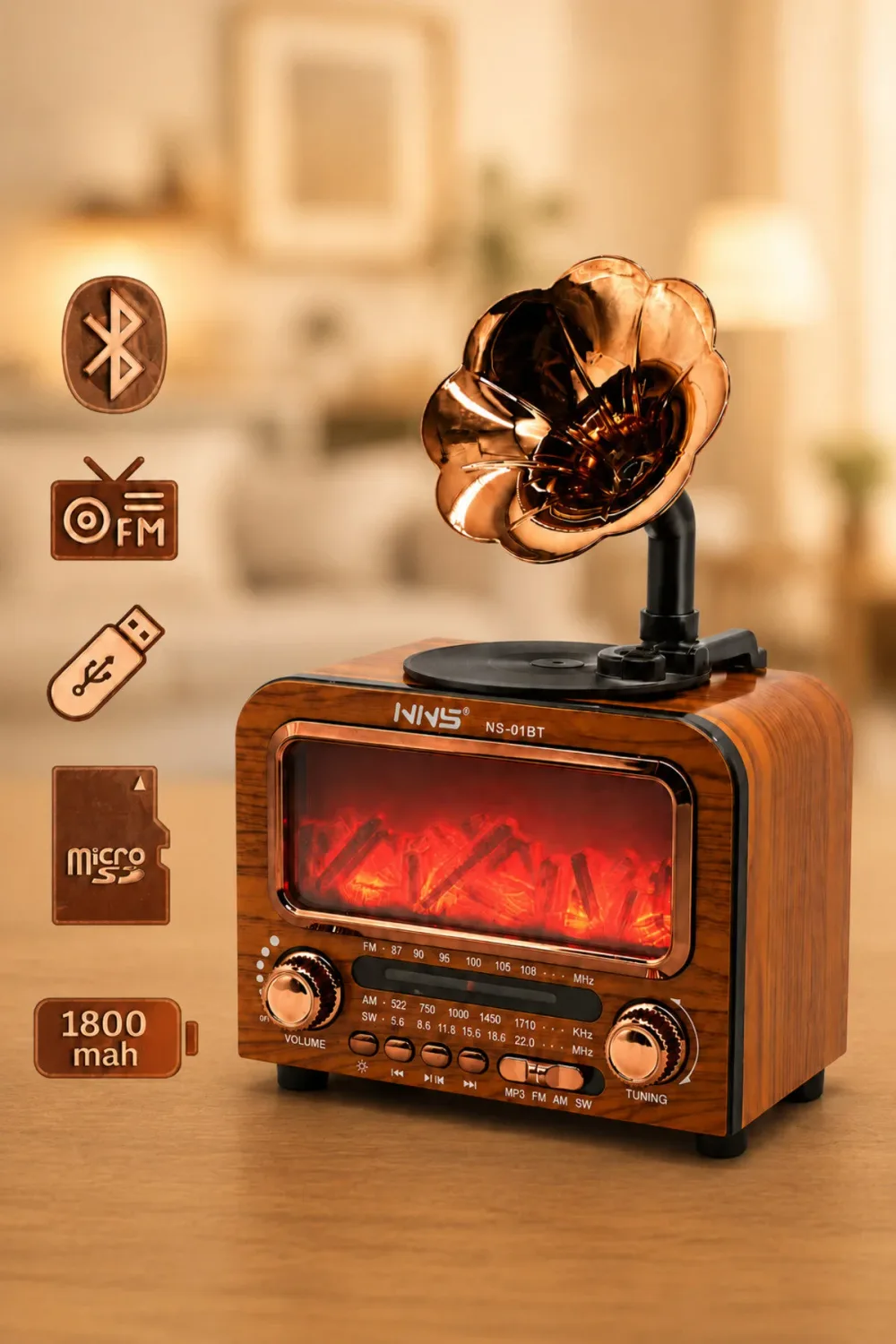 Haut-Parleur Bluetooth Vintage avec Radio NNS NS-01BT - مكبر صوت ومذياع كلاسيكي بلوتوث