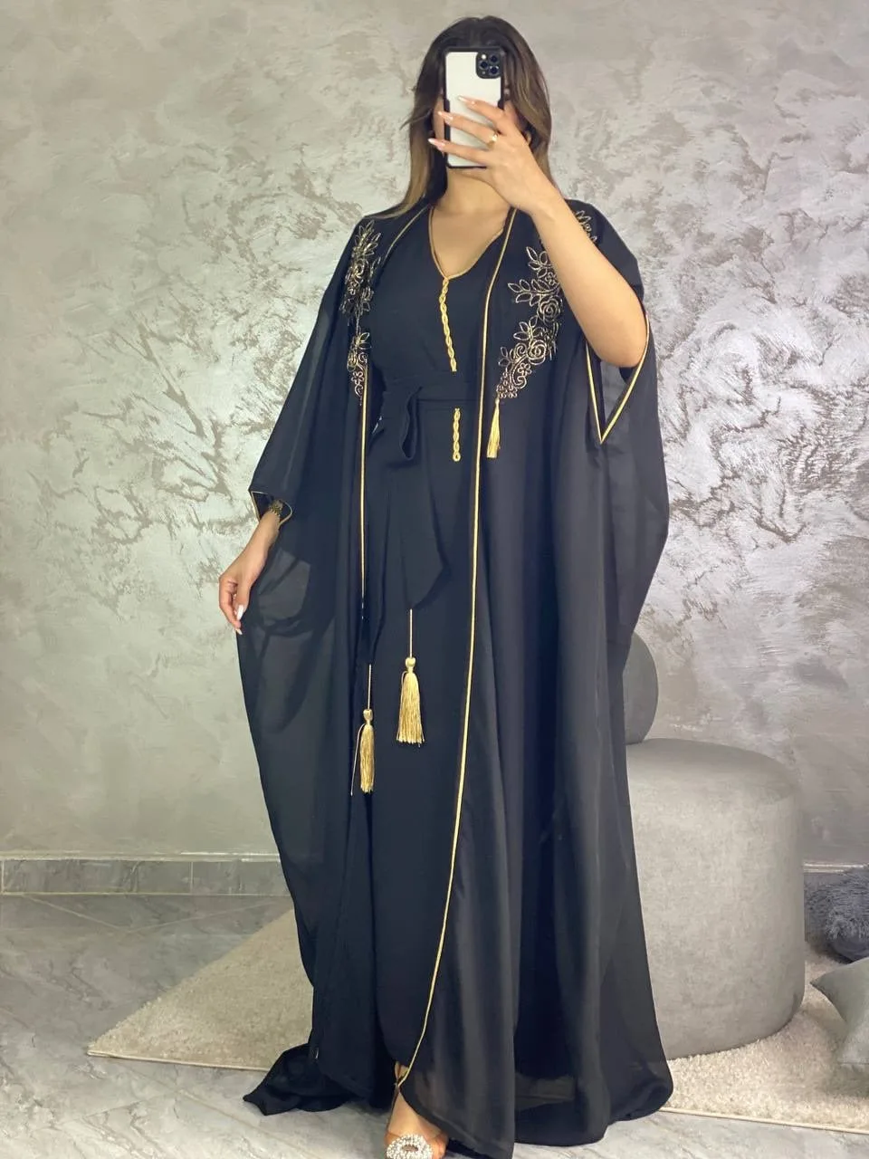 L'Abaya Noire Onyx & Or Impérial