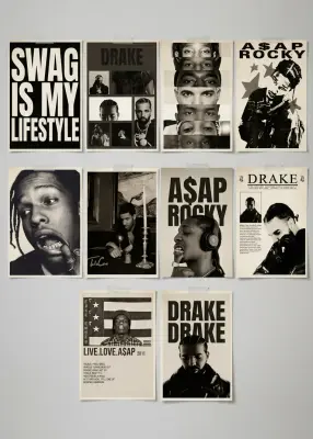 Pack 10 posters autocollants Drake & A$ap Rocky