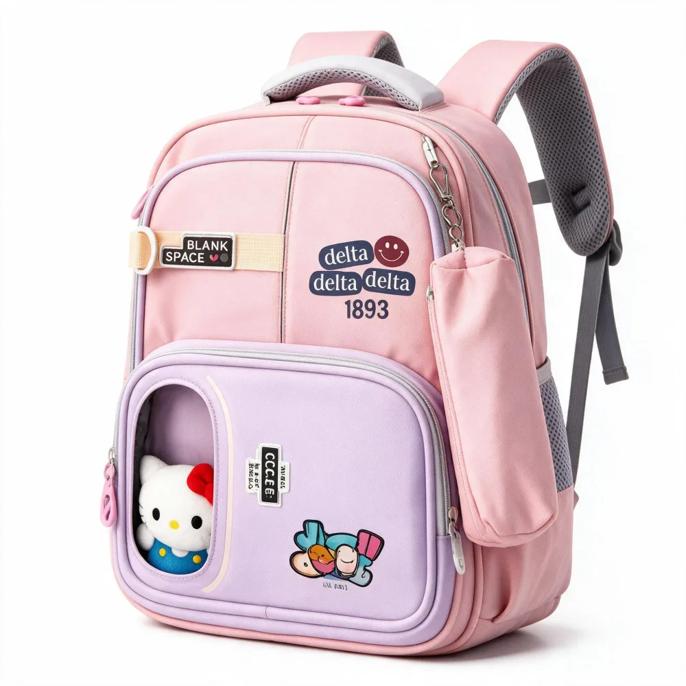 Sac à Dos Scolaire Delta Design Ergonomique avec Trousse et Pendentif Ours Inclus Gris SACKDS35GR - حقيبة ظهر مدرسية عصرية مع مقلمة مدمجة