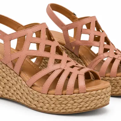 Sandales Femme Venturini Milano en Cuir Rose Poudré – Compensées