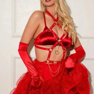 Harnais Valeria Rouge – Ensemble Élégance