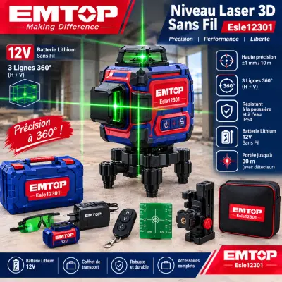 Niveau laser 3D Sans Fil EMTOP