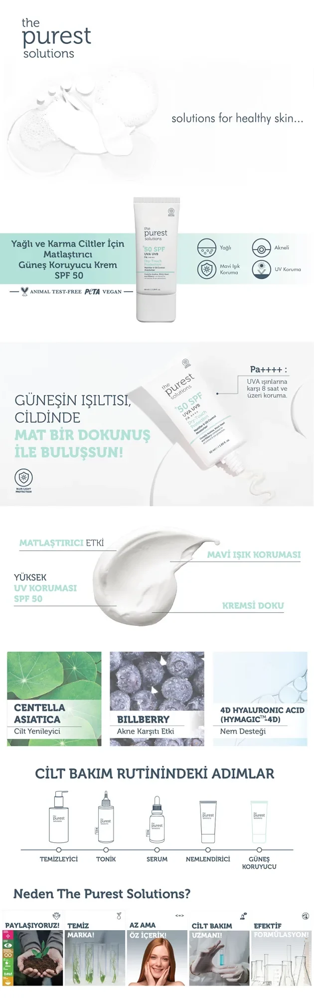 Crème solaire matifiante The Purest Solutions pour peaux grasses, FPS 50+