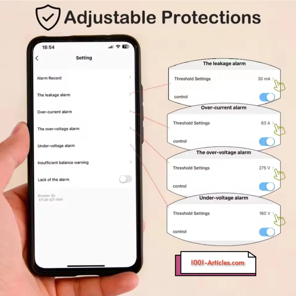 Protecteur de tension et d'ampérage SMTONOFF 63A, WiFi Tuya Smart