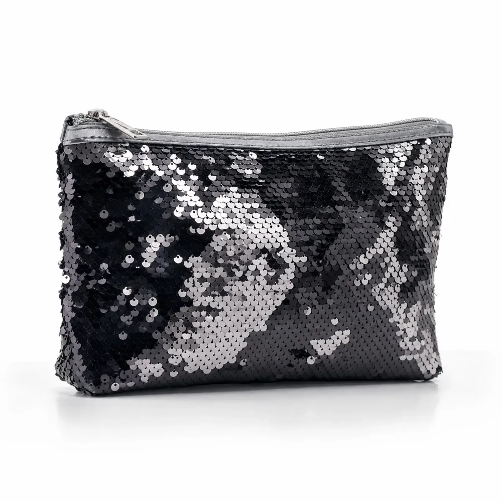 ✨ Pochette Sequins Réversibles Noir & Argent