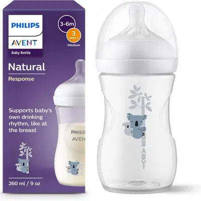 Philips Avent Biberon à Réponse Naturelle de 260 ml, sans BPA pour les bébés de 1 mois et +, motif koala