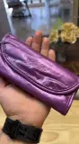 Trousse à Pinceaux de Maquillage en Cuir Métallisé Violet