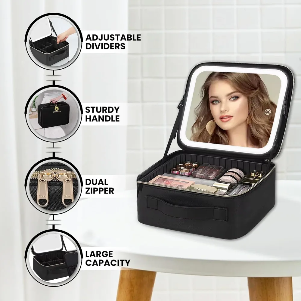 Trousse de Maquillage et Voyage avec Miroir LED Intégré 3 Modes de Lumière - حقيبة تنظيم المكياج والسفر مع مرآة مضيئة