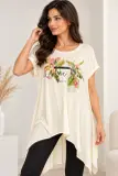 IFT – T-shirt tunique écru à imprimé floral