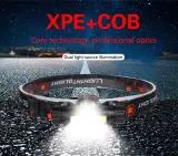 مصباح أمامي صغير XPE مزود ببطارية مدمجة وشحن USB ومصباح أمامي Cob ومصباح يدوي مع خاصية التعتيم المستمر