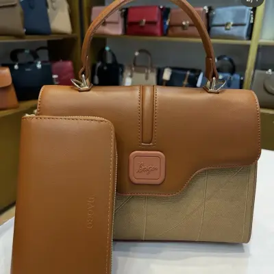 Sac Bagco Bicolore Cuir & Toile — avec pochette assortie