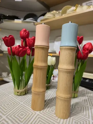 Moulin à Épices en Bois Style Bambou — Rose et Bleu