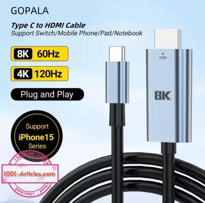 Adaptateur Type C vers HDMI 8k @ 60Hz 4K @ 120Hz, câble HDTV convertisseur TV.