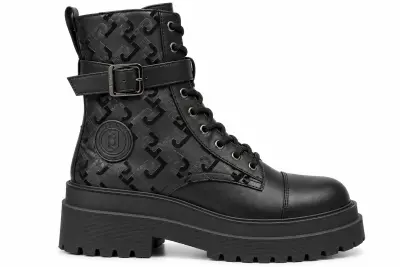 LIU JO London 03 – Bottines Femme Noires à Lacets, Boucle & Semelle Plateforme