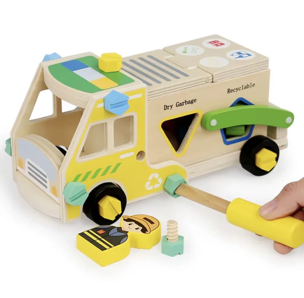 Space Boy Wooden Recycling Car (Garbage Truck) fine motor skill toy