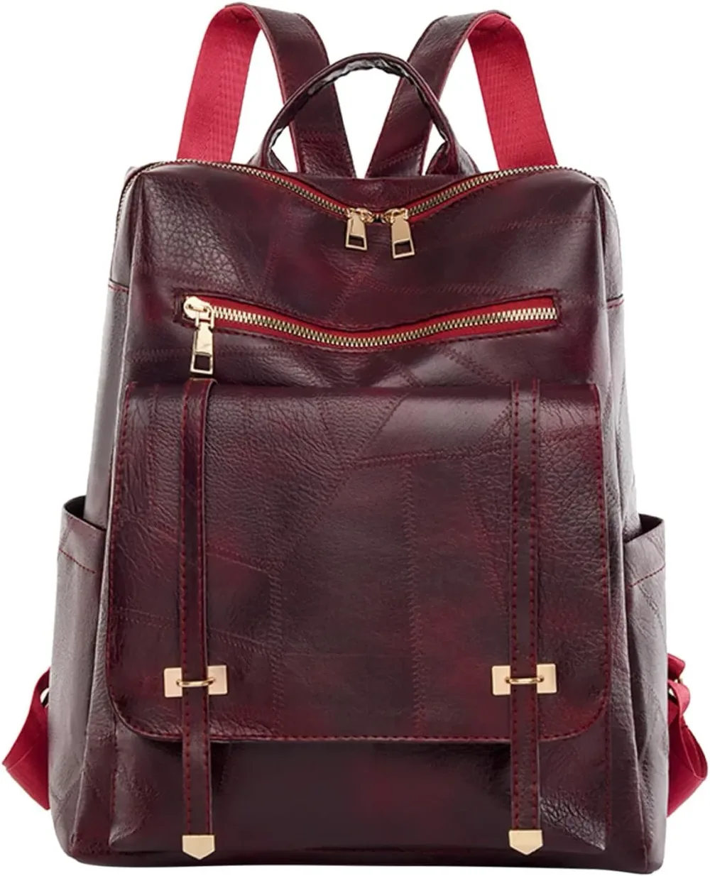 Sac à dos rétro en cuir synthétique pour femme Grenat - حقيبة ظهر نسائية من الجلد